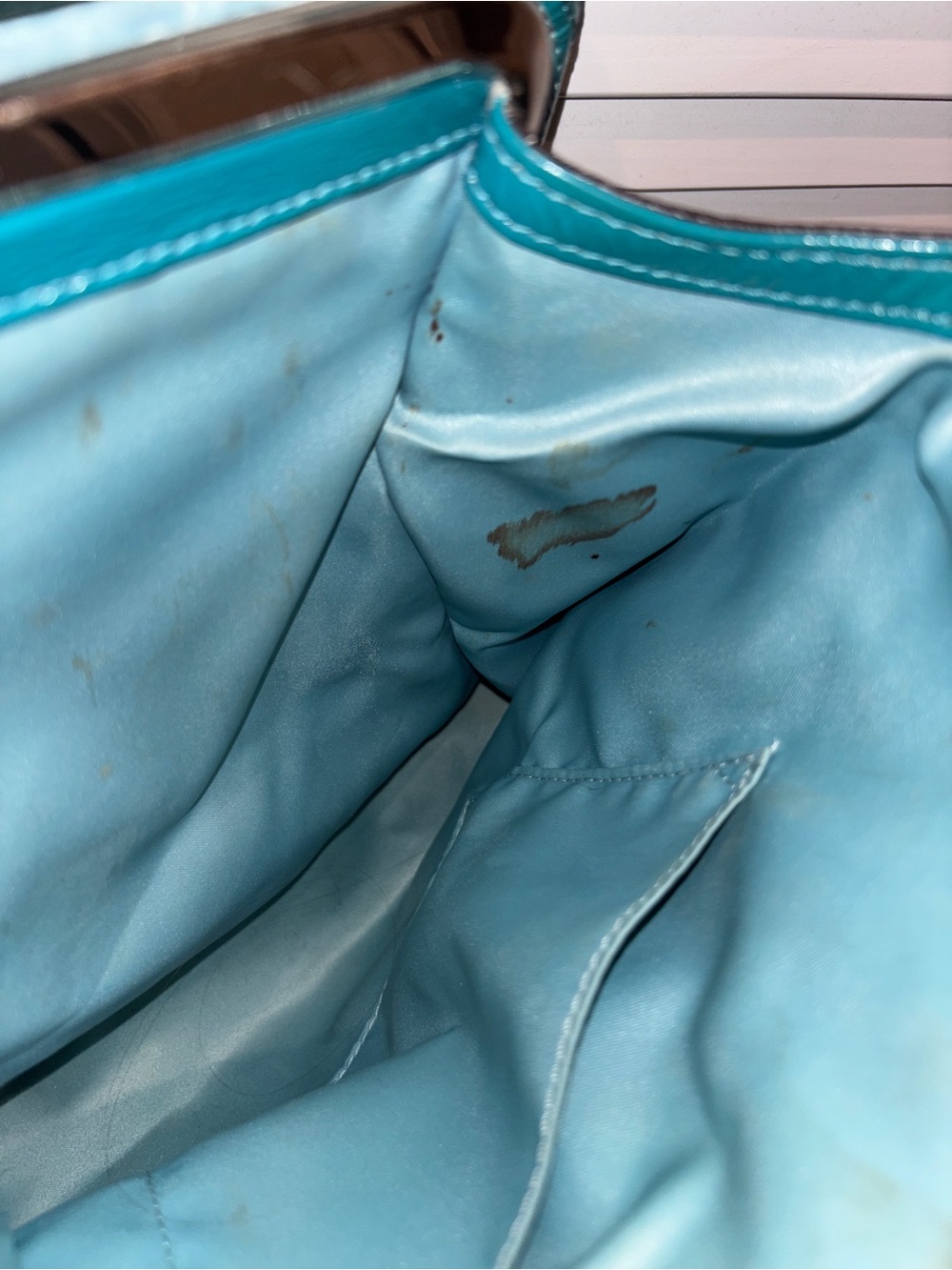 Coach Kiss Lock Carryall (Model F19215) Teal Patent Leather Tote - Picture 6 of 8